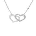 Collier en argent rhodi&eacute; cha&icirc;ne avec pendentif double coeur 1 lisse et 1 granit&eacute; cha&icirc;ne avec boules 40+5cm Artemare