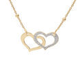 Collier en argent et dorure jaune cha&icirc;ne avec pendentif double coeur 1 lisse et 1 granit&eacute; cha&icirc;ne avec boules 40+5cm