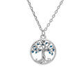 Collier en argent rhodi&eacute; cha&icirc;ne avec pendentif arbre de vie couleur bleue 40+4cm