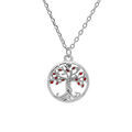 Collier en argent rhodi&eacute; cha&icirc;ne avec pendentif arbre de vie couleur rouge 40+4cm Artemare
