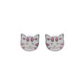 Boucles d'oreille sur Artemare : Boucles d'oreille en argent rhodi&eacute; enfant t&ecirc;te de chat blanche et rose avec fermoir poussette