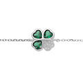 Bracelet en argent rhodi&eacute; cha&icirc;ne avec tr&egrave;fle d'oxydes verts et coeur 16+1+1cm