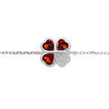 Bracelet en argent rhodi&eacute; cha&icirc;ne avec tr&egrave;fle d'oxydes rouges et coeur 16+1+1cm