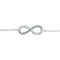 Bracelet en argent rhodi&eacute; cha&icirc;ne avec motif infini et oxydes verts 16+3cm