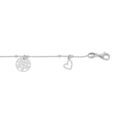 Bracelet en argent rhodi&eacute; cha&icirc;ne avec fines boules et pampilles coeurs et arbre de vie 16+3cm