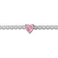 Bracelet en argent rhodi&eacute; rivi&egrave;re d'oxydes blancs et coeur au centre en oxyde rose 16+3cm