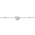 Bracelet en argent rhodi&eacute; cha&icirc;ne avec fines boules et coeur au centre 16+3cm