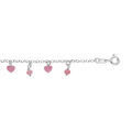 Bracelet enfant en argent rhodi&eacute; cha&icirc;ne avec pampilles coeurs et boules pierres facet&eacute;s roses 13+3cm