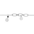Bracelet en argent rhodi&eacute; cha&icirc;ne avec gros maillons et pampilles arbre de vie et pierre facet&eacute; de couleur noire 16+3cm Artemare