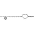 Bracelet en argent platin&eacute; cha&icirc;ne avec coeur &eacute;vid&eacute; et pampille coeur oxydes blancs sertis 16+3cm