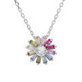 Collier en argent rhodi&eacute; cha&icirc;ne avec pendentif fleur d'oxydes multicouleurs 39+2+2cm