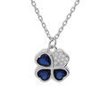 Collier en argent rhodi&eacute; cha&icirc;ne avec pendentif tr&egrave;fle d'oxydes bleus et coeur 39+2+2cm Artemare
