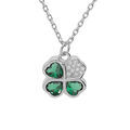Collier en argent rhodi&eacute; cha&icirc;ne avec pendentif tr&egrave;fle d'oxydes verts et coeur 39+2+2cm