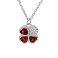 Colliers sur Artemare : Collier en argent rhodi&eacute; cha&icirc;ne avec pendentif tr&egrave;fle d'oxydes rouges et coeur 39+2+2cm