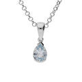 Collier en argent rhodi&eacute; cha&icirc;ne avec pendentif Topaze bleu v&eacute;ritable en forme de poire 8x6mm longueur 40+5cm