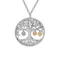 Collier en argent rhodi&eacute; cha&icirc;ne avec pendentif arbre de vie et pampilles 3 coeurs dor&eacute;s (couple famille) 44cm r&eacute;glable 42 et 40