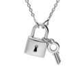 Collier en argent rhodi&eacute; cha&icirc;ne avec cadenas et clef 38+4cm