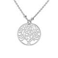 Collier en argent rhodi&eacute; cha&icirc;ne fines boules avec pendentif arbre de vie 40+5cm