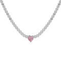 Colliers sur Artemare : Collier en argent rhodi&eacute; rivi&egrave;red' oxydes blancs et coeur oxyde rose au centre 40+4cm