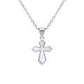Collier en argent rhodi&eacute; cha&icirc;ne avec pendentif croix contour Nacre blanche et coeur "love" 39+4cm
