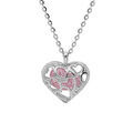 Collier en argent rhodi&eacute; cha&icirc;ne avec pendentif coeur ajour&eacute; et oxyde rose 39+4cm