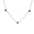 Collier en argent rhodi&eacute; cha&icirc;ne avec coeurs oxydes rouges et blancs sertis 42+3cm