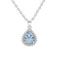 Colliers sur Artemare : Collier en argent rhodi&eacute; cha&icirc;ne avec pendentif Topaze bleue v&eacute;ritable forme goutte 8x6 contour Topazes blanches serties 42+3cm