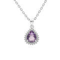 Collier en argent rhodi&eacute; cha&icirc;ne avec pendentif Am&eacute;thyste v&eacute;ritable forme goutte 8x6 contour Topazes blanches serties 42+3cm Artemare