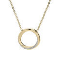 Collier en acier et PVD jaune cha&icirc;ne avec cercle et oxydes blancs sertis 40+5cm