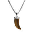 Collier en acier cha&icirc;ne avec pendentif corne Oeil de tigre v&eacute;ritable 55+5cm