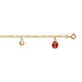 Bracelet enfant en plaqu&eacute; or cha&icirc;ne avec pampilles coccinelles rouges et coeurs 14+2cm Artemare