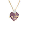 Collier en plaqu&eacute; or cha&icirc;ne avec pendentif coeur oxyde violet motif volute 42+3cm