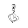Charms en argent platin&eacute; double coeurs suspendu et oxydes blancs sertis Artemare