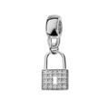Charms en argent platin&eacute; cadenas suspendu et oxydes blancs sertis