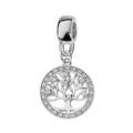 Charms en argent platin&eacute; arbre de vie suspendu et oxydes blancs sertis