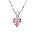 Collier en argent rhodi&eacute; cha&icirc;ne avec pendentif coeur en oxyde roses et blancs 42+3cm