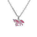 Collier enfant en argent rhodi&eacute; cha&icirc;ne avec pendentif licorne rose 35+5cm
