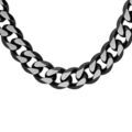 Collier en acier maille gourmette 10mm PVD bross&eacute; aspect patin&eacute; chanfrein noir 55cm