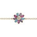 Bracelet en plaqu&eacute; or cha&icirc;ne avec fleur oxydes multi couleurs 16+2cm