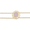 Bracelet en plaqu&eacute; or double cha&icirc;ne avec motif fleur et pierre rose 16+3cm