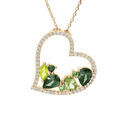 Collier en plaqu&eacute; or cha&icirc;ne avec pendentif coeur oxydes verts contour oxydes blancs 40+5cm Artemare