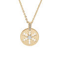 Collier en plaqu&eacute; or cha&icirc;ne avec pendentif oxyde rondelle flocon de neige ajour&eacute; 39+4cm