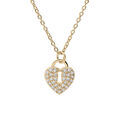 Collier en plaqu&eacute; or cha&icirc;ne avec pendentif cadenas coeur pav&eacute; oxydes blancs 42+3cm