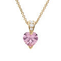 Collier en plaqu&eacute; or cha&icirc;ne avec pendentif coeur oxyde roses et blancs 42+3cm