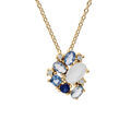 Collier en plaqu&eacute; or cha&icirc;ne avec pendentif g&eacute;om&eacute;trie oxydes bleus et blanc 42+3cm Artemare