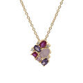 Collier en plaqu&eacute; or cha&icirc;ne avec pendentif g&eacute;om&eacute;trie oxydes roses et violets 42+3cm