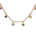 Collier en plaqu&eacute; or cha&icirc;ne avec pampilles oxydes rond sertis multi couleurs 36+6cm Artemare