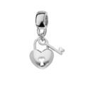 Charms en argent platin&eacute; cadenas forme coeur et cl&eacute; suspendu Artemare