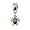 Charms en argent platin&eacute; tortue en oxyde vert et blanc suspendu