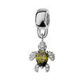 Charms en argent platin&eacute; tortue en oxyde vert et blanc suspendu